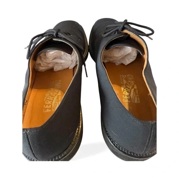 Salvatore Ferragamo Men's Black Canvas Derby Shoes Sz 11 D Made In Italy Casual - Picture 3 of 10